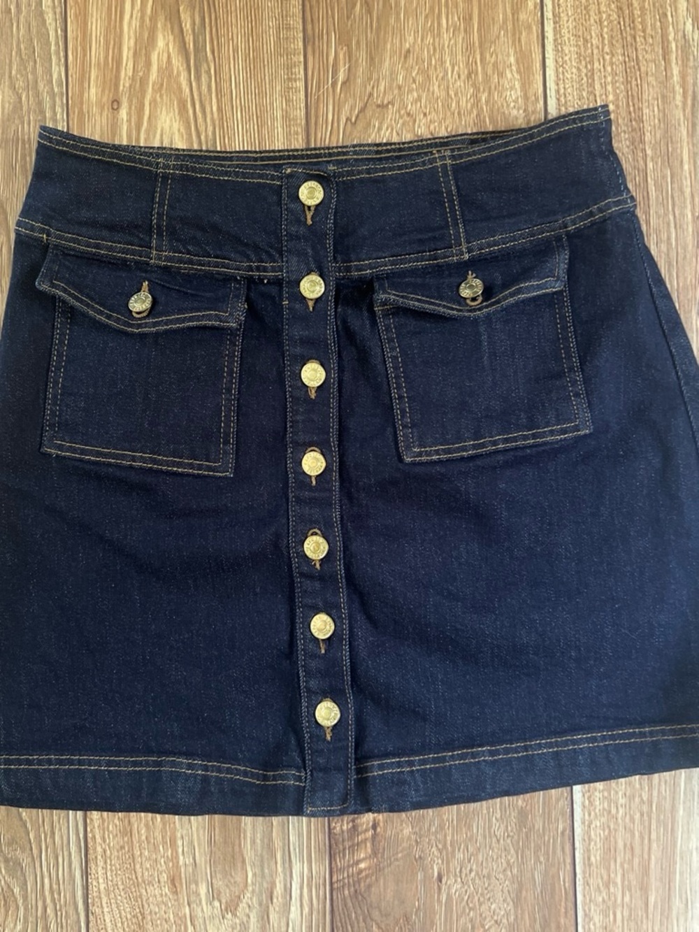 Express Dark Blue Denim Button-Front Mini Skirt